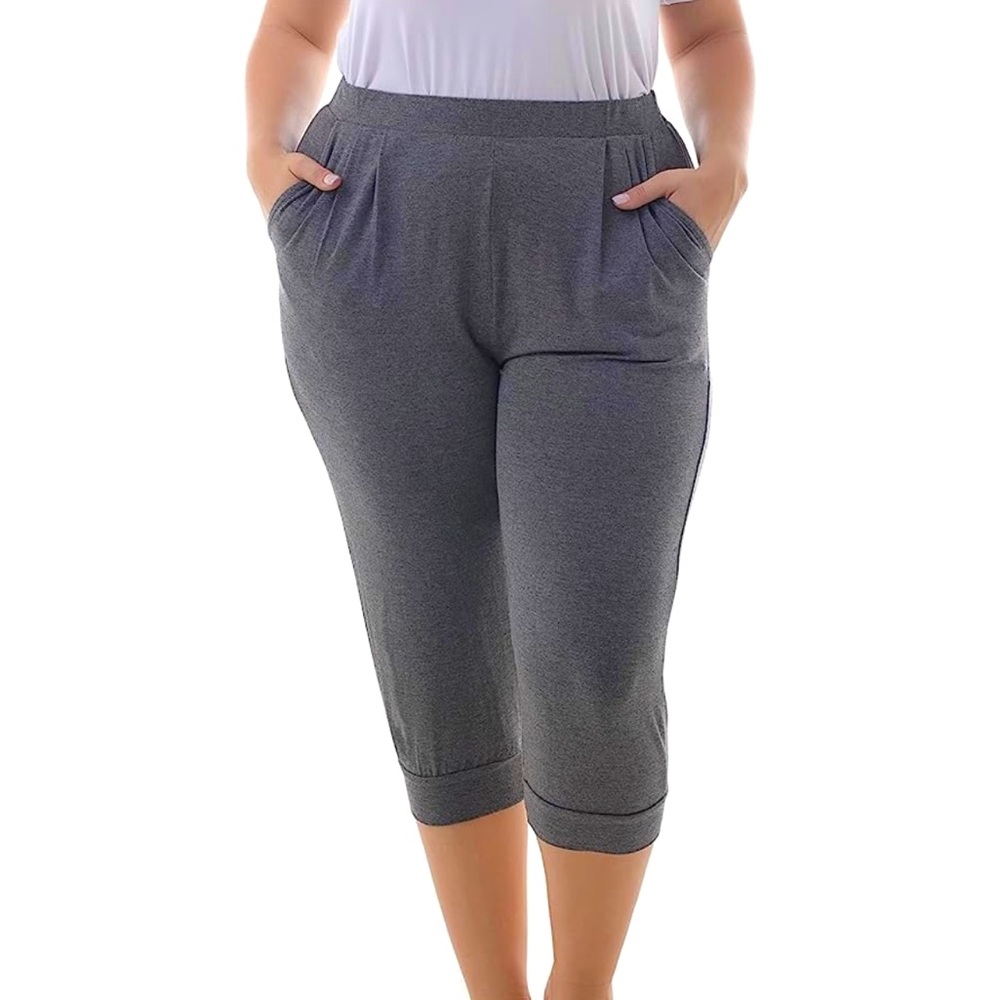 ZERDOCEAN Women's Casual Stretchy Relaxed Comfy Lounge Capri Dark Gray 2X